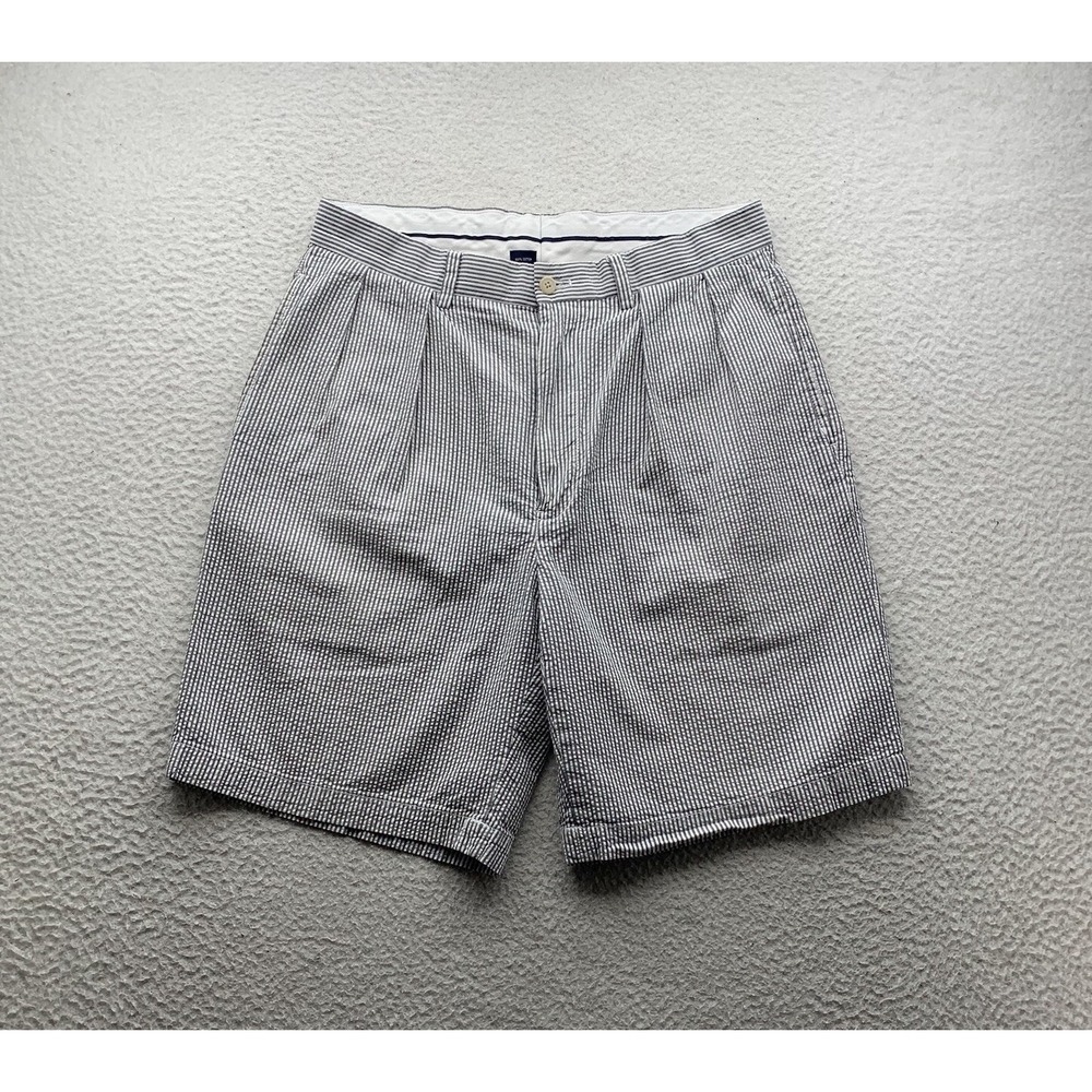 Polo Golf Seersucker Shorts Mens 33 Gray White Stripe 9" Fairway Golf Dad Preppy